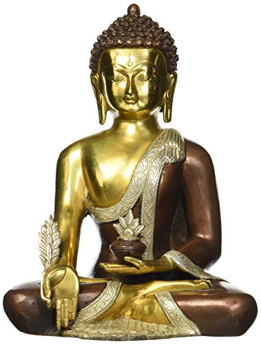 Aone India 1 Ft Large Buddha Brass Statue Tibet Sakyamuni Medicine Buddha Idol- Handmade Indian Sculpture Art + Cash Envelope (Pack of 10)