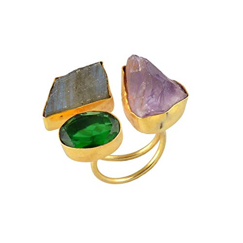 Buy Handmade Raw Amethyst Labradorite And Green Onyx Gemstone Statement Ring At Amazon In
