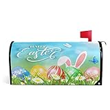Wamika Easter Bunny Ears Butterfly Magnetic Mailbox Cover MailWraps, Sping Flowers Mailbox Wraps Post Box Garden Yard Home Decor for Outside Standard Size 20.8
