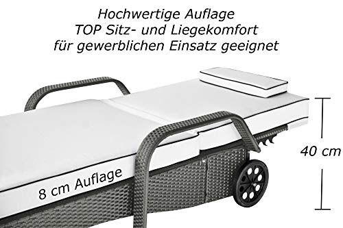 RS Trade Sonnenliege Imola Silber - Outdoor Liege mit beständigem Poly-Rattan-Geflecht - verstellbare Rückenlehne & breite Liegefläche - inkl. Kopfteil und Auflage – Bild 5