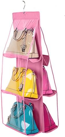 6 Pocket Handbag Anti-dust Cover Clear Hanging Closet Bags Organizer Purse Holder Collection Shoes Save Space (pink)