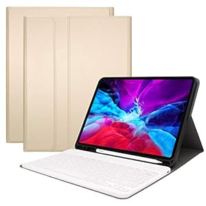 2018 iPad 11 Detachable Keyboard with Case,Jennyfly Auto Wake-Up Feature Bluetooth Keyboard with Pencil Holder Smart Cover Support Wireless Charging for 2018 Release 1st Gen iPad Pro 11 inch – Gold