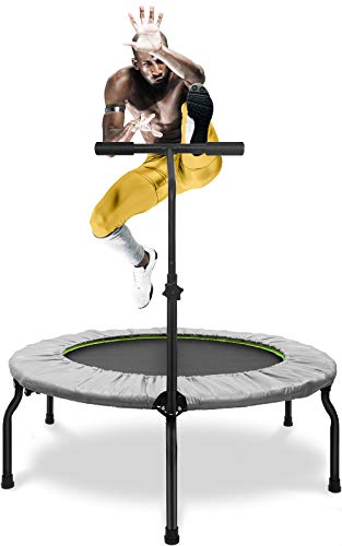 HAPPY JUMP Spring-Free Bungee Trampoline with Adjustable Handrail Bar Fitness Rebounder (Black)