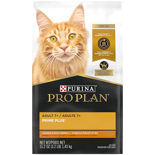 PURINA PRO PLAN SENIOR CAT FOOD WITH PROBIOTICS FOR CATS, CHICKEN AND RICE FORMULA – 3.2 LB. BAG