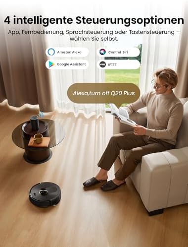 Q20 Plus Saugroboter mit Wischfunktion, 10000Pa 200min Staubsauger Roboter mit Beutellose Entleerungsstation, 3-in-1 Saug und Wischroboter für Tierhaare, Teppiche, Hartböden, Schwarz