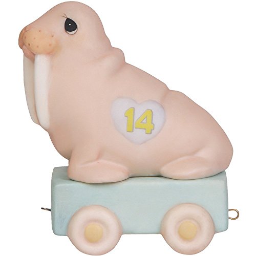 Precious Moments,  It's Your Birthday Live It Up Large, Birthday Train Age 14, Bisque Porcelain Figurine, 142034