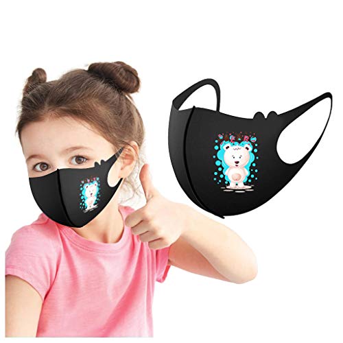 ummboom Reusable and Breathable, Cute Cartoon Face Bandanas with Floral Printing, Anti-Haze Dust, for Kids (5pc A)