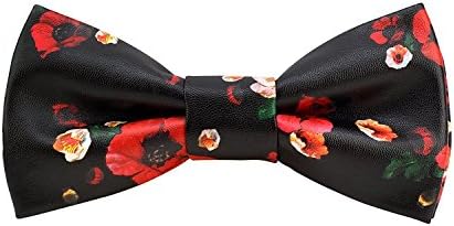 Sunvan Men's Pre-Tied Faux Leather Solid Plain Floral Design Pattern Bow Tie with Adjustable Length for Weddings Suits Coat Blazer Tuxedo Prom Party Valentine's