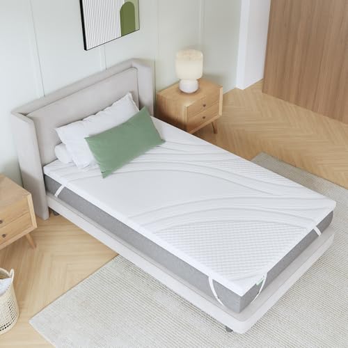Novilla Topper 120x190, Topper Matrimoniale in Memory Foam e Schiuma in Fibra di Bambù 7.5cm，Favorisce la Ventilazione e la Permeabilità All'aria, Buon Supporto, Eccellente Fascia Elastica Antiscivolo