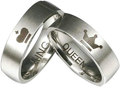 Amody 1 Pair His & Hers Promise Ring Stainless Steel Couples Wedding Engagement Bands Ring Engraved Crown Queen and King Size J 1/2-Z 1/2