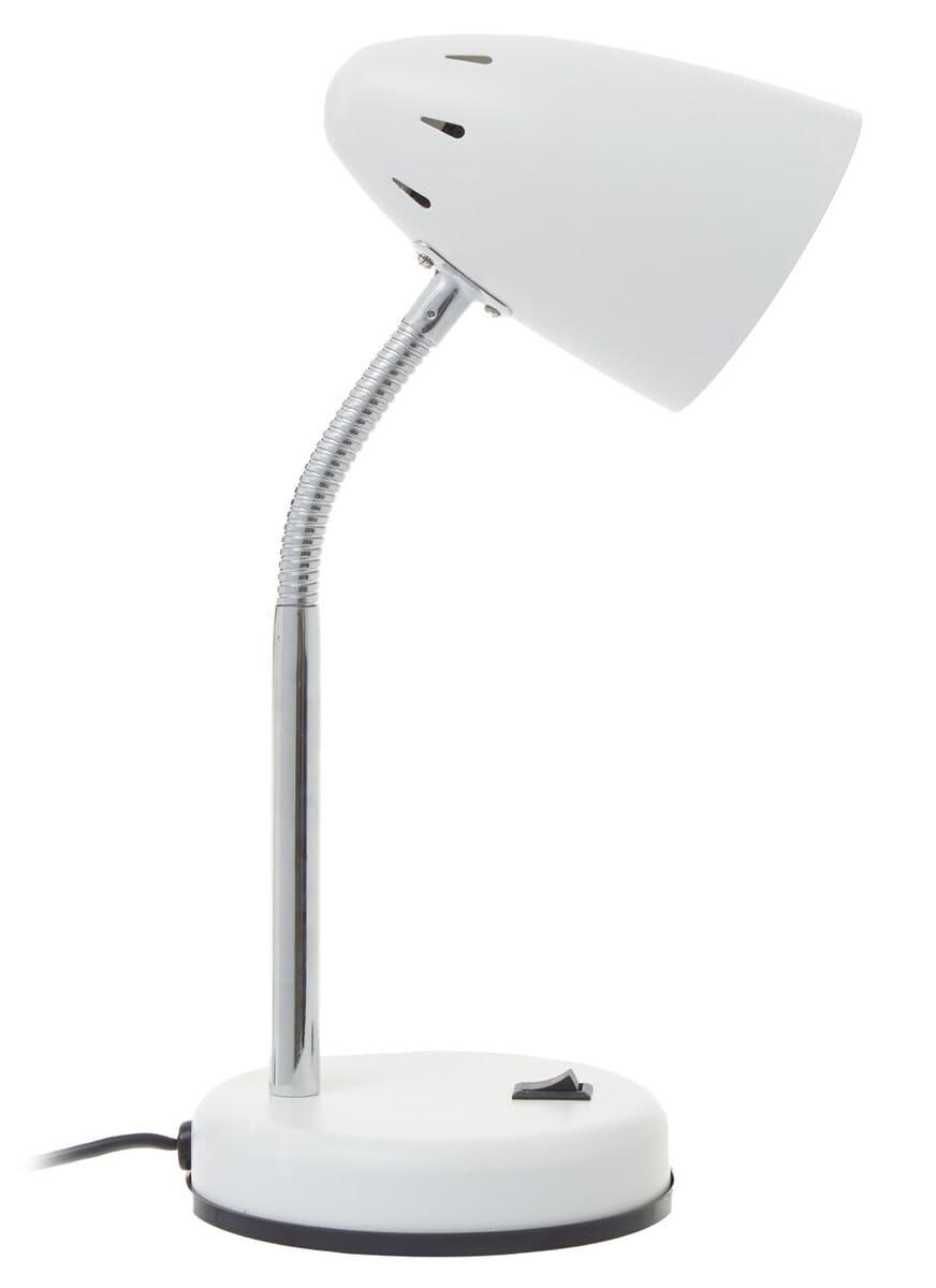 Premier Housewares Matte White Desk Lamp| Adjustable Gooseneck Bedroom Lamp|Large Table Lamps for Living Room|Bedside Table Lamp for Reading & Writing|Lamps for Bedroom