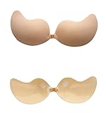 Tidetell Strapless Deep V Wing Breast Pad Push-up Invisible Silicone Bra Nude Szie D (FBA)