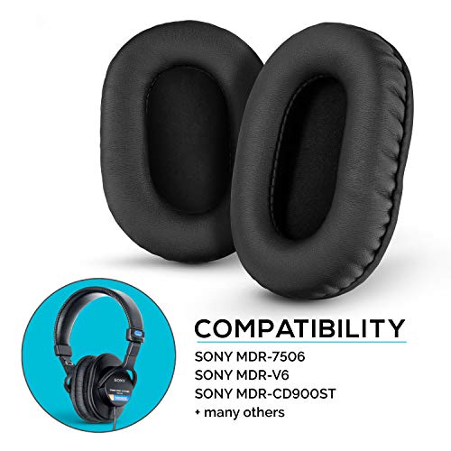 Brainwavz Earpads for Sony MDR 7506, Memory Foam, Compatible MDR V6, V7, CD900ST - Black