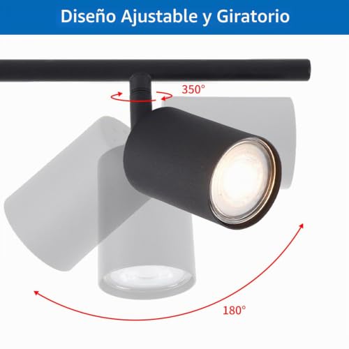 ANWIO Adjustable Black Metal Swivel Spotlight with 4 GU10 Bases – Modern Design for Ceiling Light in Bedrooms, Hallways and Living Rooms (Without Bulbs).