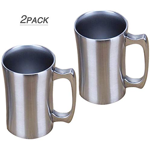 Insulated Cup, 2 Pack, OrgMemory Stainless Steel Coffee Mug, 15 oz Coffee Mug, (450 ml), Double Wall Beer Stein, Tumbler with Handle, Insulated Beer Mug with Lid - Thumbnail 6