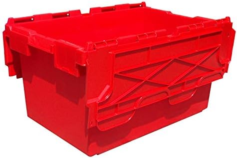 Plastor 2 x Large Red Plastic 80 Litre Heavy Duty Storage Boxes (71 x 46 x 36.8cm) LC3 Crates with Attached Hinged Lids