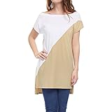 Allegra K Women Color Block High Low Hem Short Sleeves Tunic Top