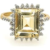 Natural 4ct Golden Citrine, White Topaz 14k Gold Over Solid Sterling Silver Ring Size 6, 7, 8