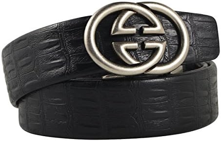 DUKAGE Monogram Leather Belt for Mens and Womens(110-130cm) (Silver, 125cm)