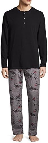 Men's 2-Piece Sleep Set, Henley Top & Microfleece Pajama Pants Sleep Bottoms