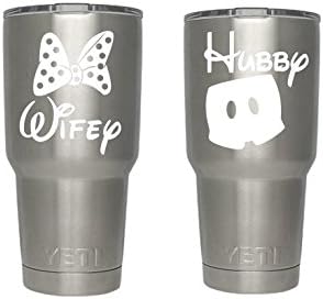 Disney Wifey/Hubby (White) Decals for Yeti Cups - Car Sticker - Car Decal - Window Sticker for Tumbler, Cup, Car, Truck, Wall, Notebook, SUV, Computer, Laptop, Motorcycle, Helmet (White)