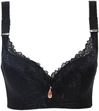 Skyinger Women Adjustable Bra Top Push Up Side Gathering Lace Underwear Thin Bra 107Br3-Black-90E/40E