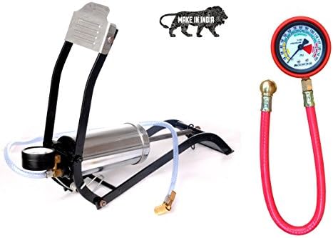 Axtry 150PSI Metal Foot Operated Air Pump for Motorbikes, Cycles, Inflatable Toys, Basketball, Footballs, Beds, Pools with Extra Tyre Pressure Gauge