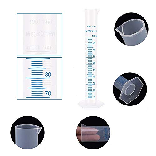 10 Pack Plastic Graduated Cylinkers Beakers Set,Clear Measuring Cylinker 5 Sizes-10ml,25ml,50ml,100ml,250ml and Measuring Beaker 5 Sizes-50ml,100ml,250ml,500ml,1000ml for Lab