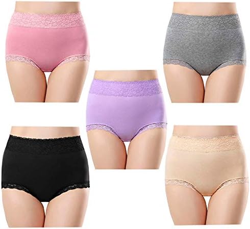 Anntry Ladies Comfort Cotton Underwear 5 Pack High Waist Briefs Tummy Control Stretch Panties Underpants for Womens