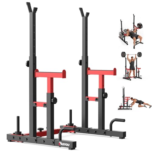 PASYOU Squat Rack Hantelständer, Multi-Funktionales Langhantelständer, Höhenverstellbare Doppelte Langhantelablage mit Push up, Trainingsgerät für zu