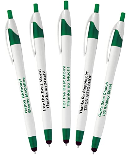 150 Pack, Personalized Novelty Writing Ink Bullet Pens with Stylus Tip, Best Custom Pens Printed with Your Logo & Text, Commemorate your event, 2 in 1 Capacitive Stylus & Ballpoint Pen, (Green)