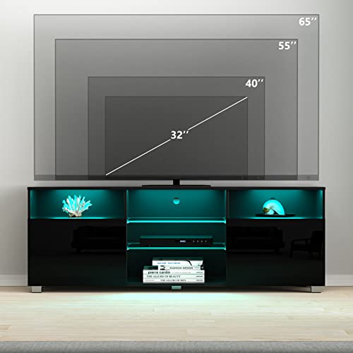 AUXSOUL High Glossy TV Stand w/RGB LED Light 57 Inch Modern