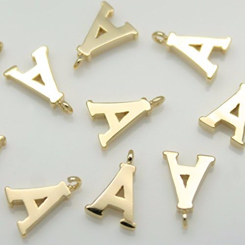 2 pieces of Glossy Shiny Gold Initial Alphabet 'A' Pendants Charms Connectors links Metal beads 16K gold plated over brass for earrings necklace bracelets etc. Jewelry Making Supplies #in-1-gd-a