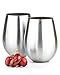 Potree Stainless Steel Insulated Stemless Wine Glass Unbreakable Set of 2 Cups