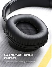 Mpow H7 Auriculares inalámbricos seguros recargables y ultralargos 18 horas con bolsa, cómodos auriculares Bluetooth con micrófono para teléfono móvil tableta, Negro