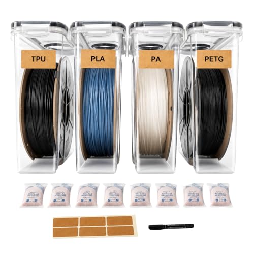 Filament Storage Box 4 Pack PLA Storage, Filament Vacuum PLA Airtight Boxes 3D Printer Storage Filament Dryer Box PLA Box 3D Filament Dryer for Sealing+8 Desiccants+Label+1 Marker Pen, 4.0L