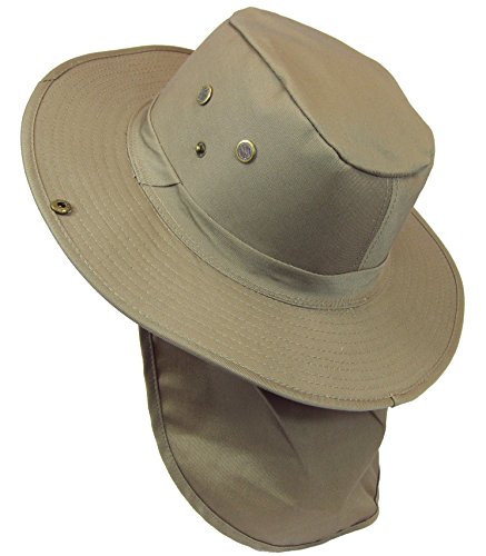 Boonie Bush Safari Outdoor Fishing Hiking Hunting Boating Snap Brim Hat Sun Cap with Neck Flap (Khaki, M)