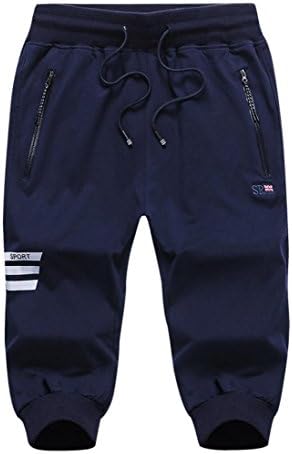 Amoystyle Men's 3/4 Capri Pants Jogger Running Workout Shorts Zipper Pockets