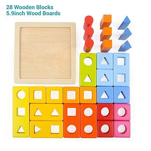 TOP BRIGHT Shape Color Sorter Wooden Blocks, 2 Year Old Early