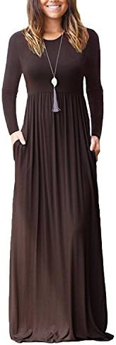 DICOOL Ladies Long Sleeve Maxi Dress Casual Loose Long Floor Dress With Pockets (Coffee, Large)