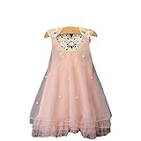 Fullkang Girl's Dresses Summer Fashio Pure Color Pearl Lace Tutu Princess Dress (4-5Y)