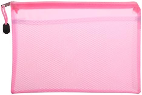 Yoohigh Paper Files Bag A5 Size Waterproof Zippered Mesh Office Document Cash Coin Stationery Storage Folder Bags Organizer for School Office(Pink)