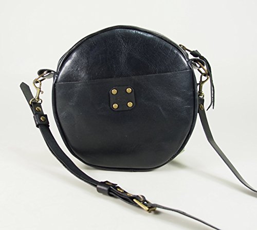 Leather Cowhide Crossbody Round Canteen Purse