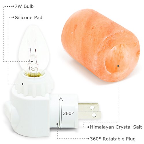 Betus Natural Crystal Himalayan Salt Wall Lamp - Air Purifying Night Light - 360 Rotatable Plug 7W Bulb - Cylindrical