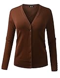 BILY Women's V-Neck Button Down Long Sleeve Classic Knit Cardigan Mocha 3X-Large