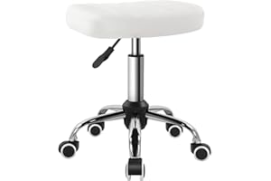 BFTOU White Minimalist Square Swivel Stool with Wheel for Work SPA Shop Massage Height-Adjustable and Cost-Effective Rolling Stool Chair