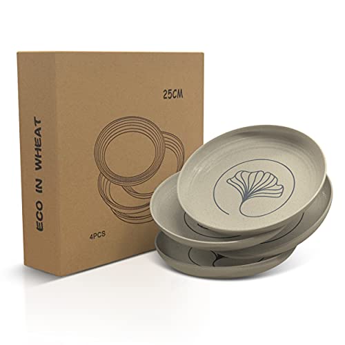 Greenature Wheat Straw Plates Set of 4 Dinnerware for Kids and Adults