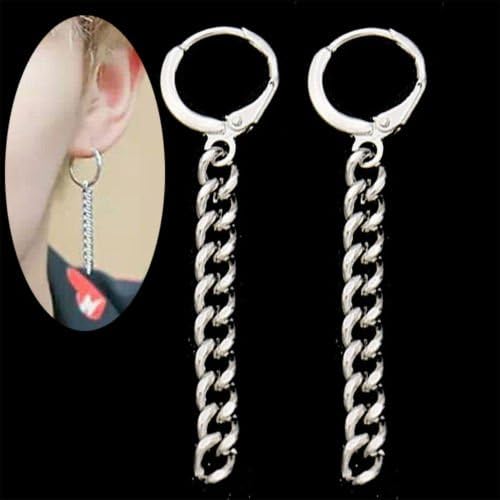 patcharin shop Korean Kpop BTS JIMIN Silver Tassel Drop Dangle Earrings Pendant Jewelry Gift