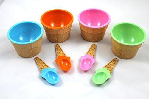 Ice Cream Bowls and Matching Spoons - Vibrant Assorted Colors - Perfect for Summer Sundae Fun - Waffle Cone Design - Smooth Scoop Shape for Easy Enjoyment - By Qornerstone