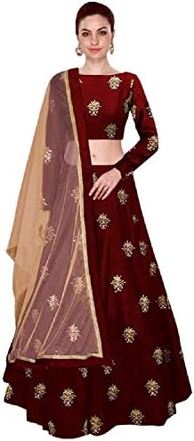 Women's Embroidered Taffeta Silk Semi-Stitched Lehanga Choli(free size_sf_chmcham)